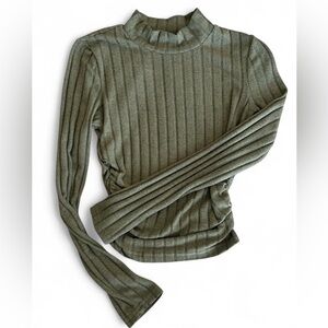 SHEIN Green Ribbed Fitted Long Sleeve Blouse